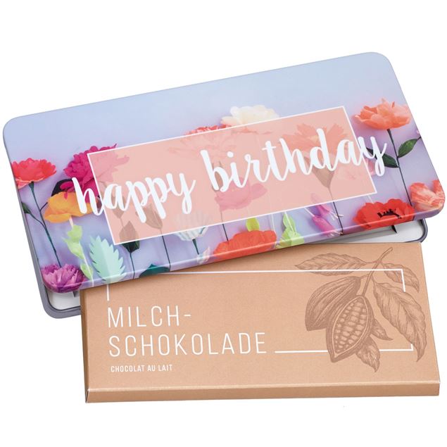 Milchschokolade von Munz in Geschenkdose „Happy Birthday“ 