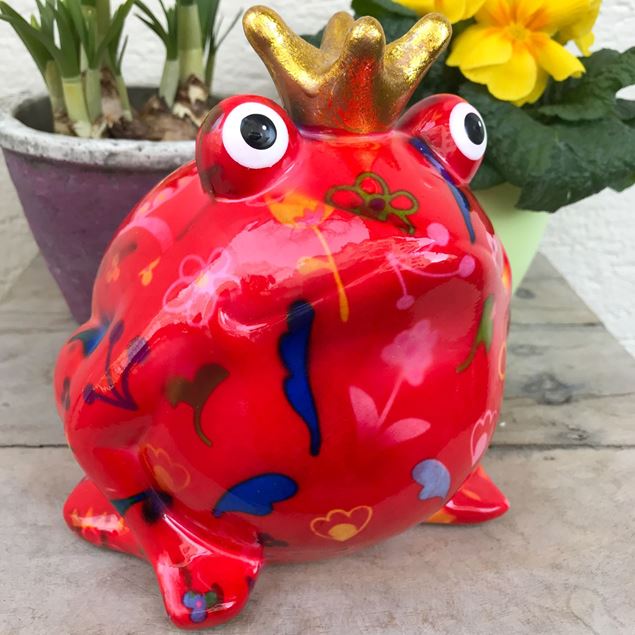 Image de Grenouille cool en céramique rouge, avec couronne dorée