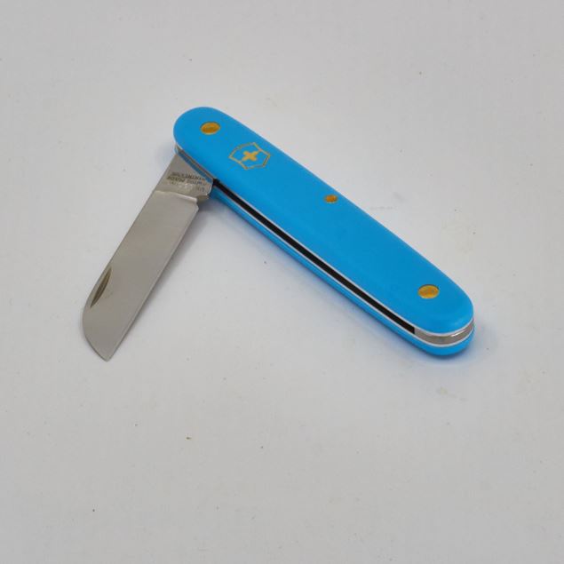 Bild von Blumenmesser 100mm 'Victorinox' hellblau, Rechtshänder