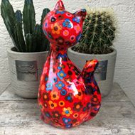 Coole Keramik-Katze mit bunten Blumen