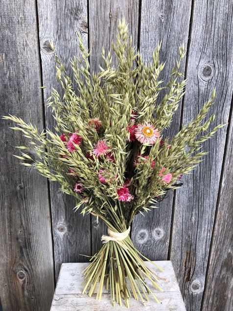 Bouquet natur Trockenblumenstrauss mit Strohblumen rosa