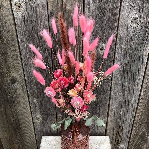 Bouquet lovely pink Trockenblumenstrauss mit Vase