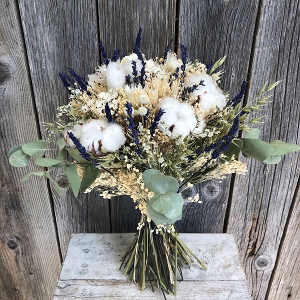 Trockenblumen Bouquet "Creme" mit Baumwolle - Eukalyptus & Lavendel