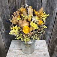 Trockenblumen Strauss Bund mix "Giallo Nature" mit Vase