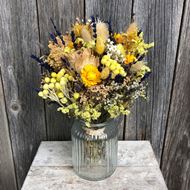 Trockenblumen Strauss Bund mix "Giallo Nature" mit Vase