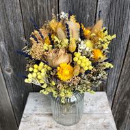 Trockenblumen Strauss Bund mix "Giallo Nature" mit Vase