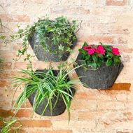 3 Pack Wall Planters; black planter; gray textile cover