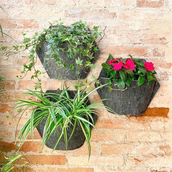 3 Pack Wall Planters; gray planter; gray textile cover