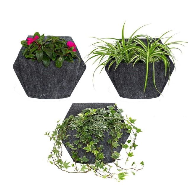 3 Pack Wall Planters; white planter; gray textile cover