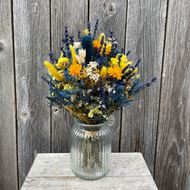 Trockenblumen Strauss Bund mix "Giallo Blu" mit Vase